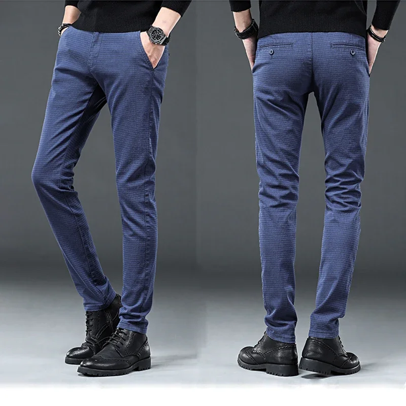 Men's Clothing England Pants Fashion Stretch Casual Trousers Business Slim Fit Plaid Pants stretch pants business pants men pants