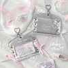 Lace Kpop Photocard Holder Sweet Chic Sliver Color Student ID Card Cover Case with Key Ring Bow Ribbon Photo Card Protector 3