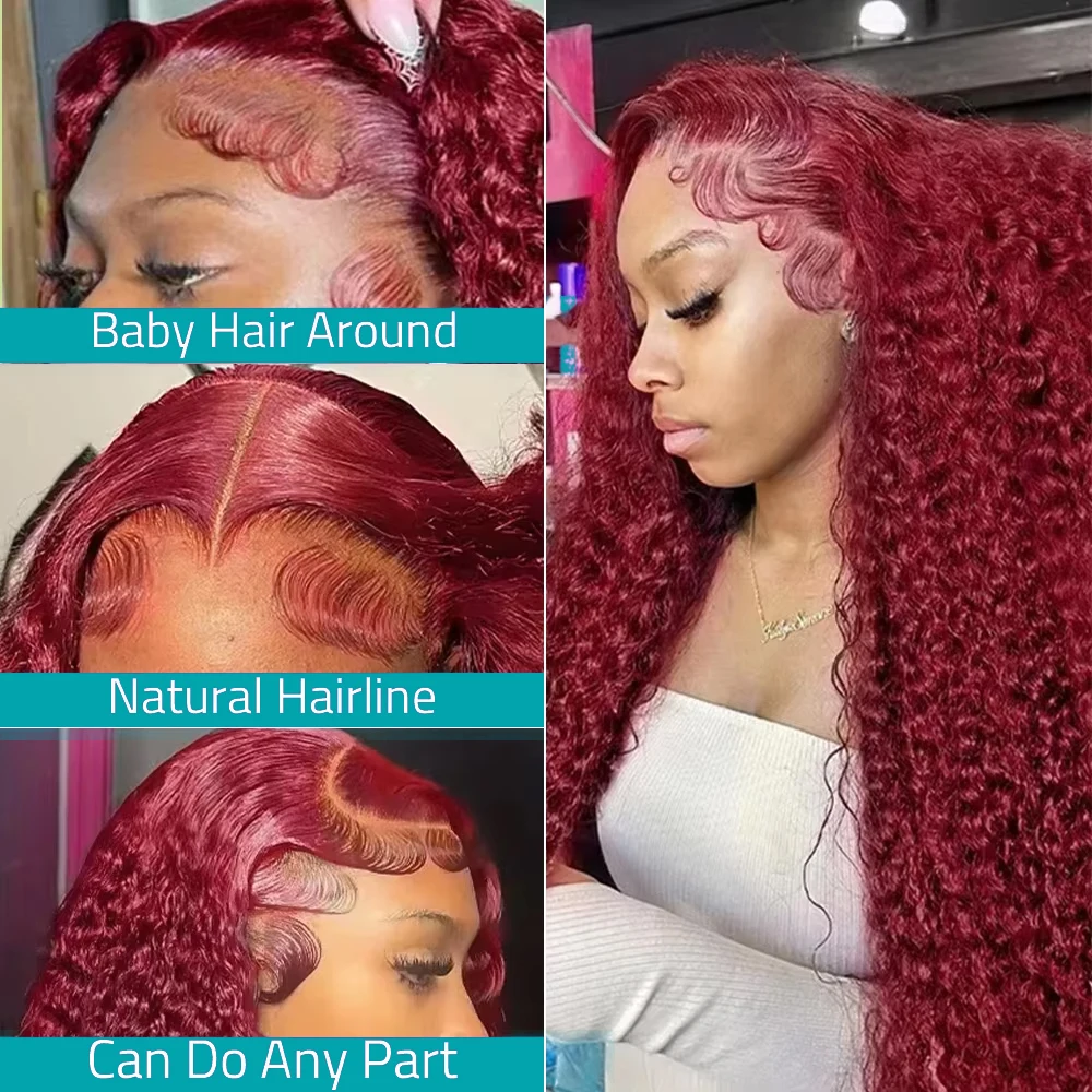 Deep Wave 99J Burgundy 13x4 Lace Frontal Wig Human Hair 13x6 HD Lace Front Wigs Red Wine Water Curly Wigs With Baby Hair 3