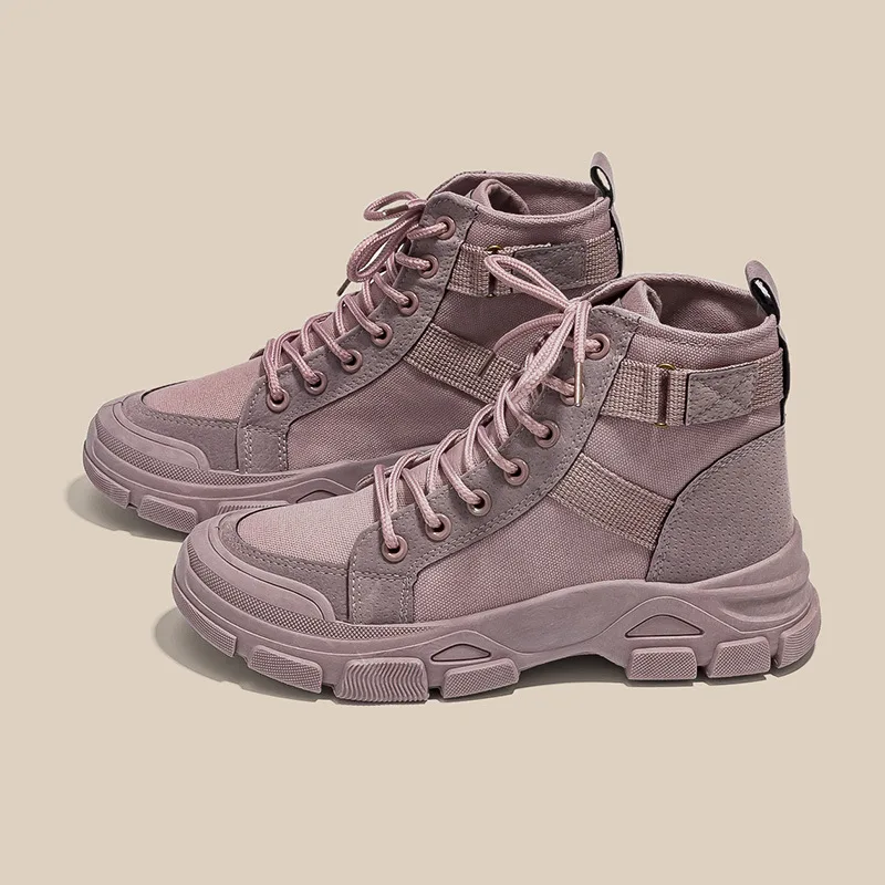 Boots Women New Student Versatile Short Tube High Top Short Boots Canvas Shoes Platform Shoes Ladies Fashion Motorcycle Boots