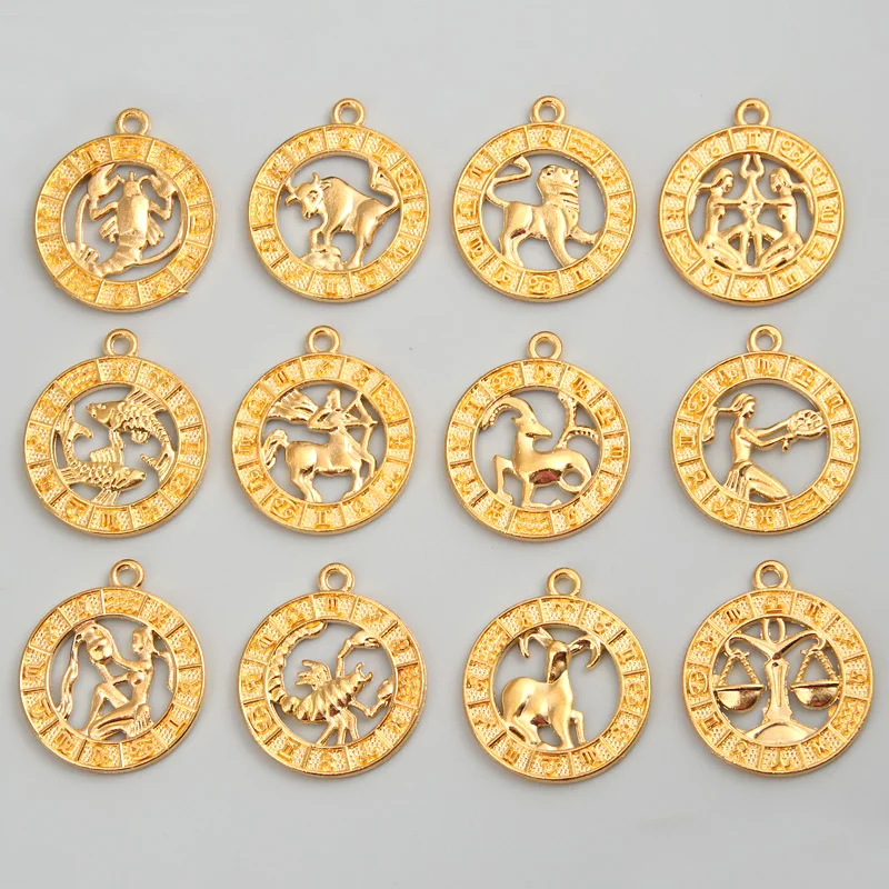 Silver Charm Jewelry 24x21mm Twelve Constellations Charms Zodiac Pendant for DIY Handmade Metal Astrology Jewelry Making