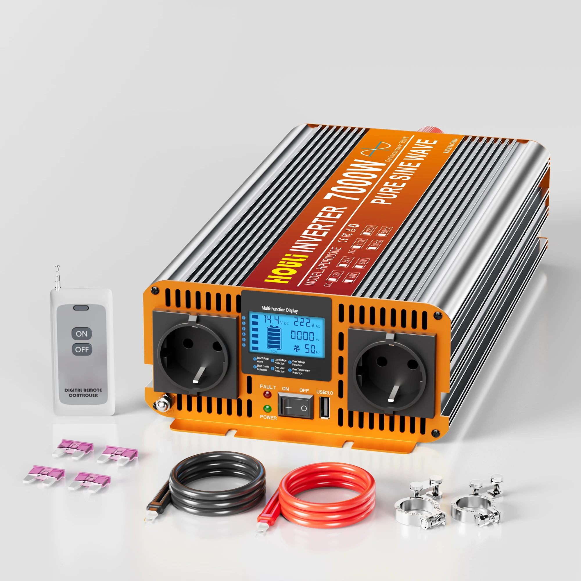 HOULI Inverter solare 12V/24V a 220V Onda sinusoidale pura3000W 4000W 5000W 6000W 7000W Picco di uscita LCD remoto Ideale per case fuori rete