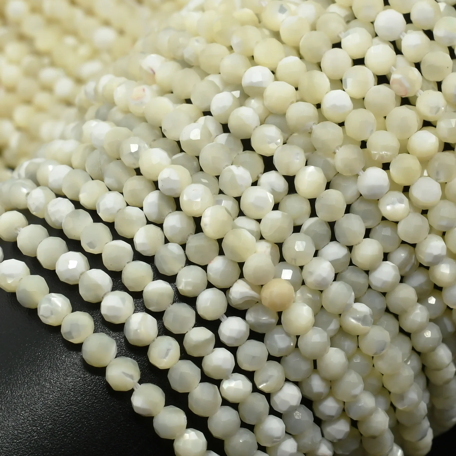 천연 크림 화이트 자개 MOP 패싯 라운드 비즈 2mm, 3mm, 4.3mm