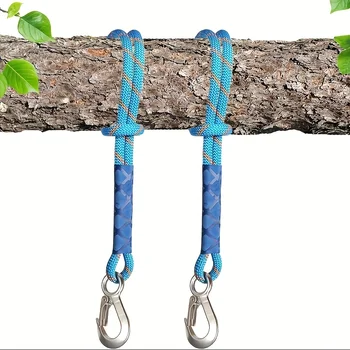 2 pcs Durable Nylon Hanging Ropes with Metal Hooks - UV, Weather, and Abrasion Resistant - Suitable for Outdoor Hammocks