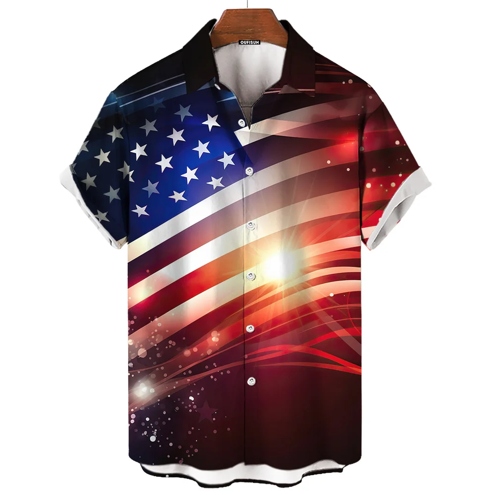 

American Flag Pattern Shirt Fashion Men's Tops Summer Casual Streetwear Loose Large Size Quick Dry Pullover 2024