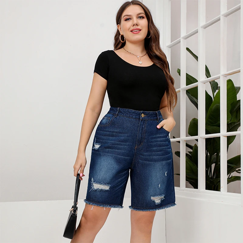 L 5XL Women Ripped Short Jeans 2022 