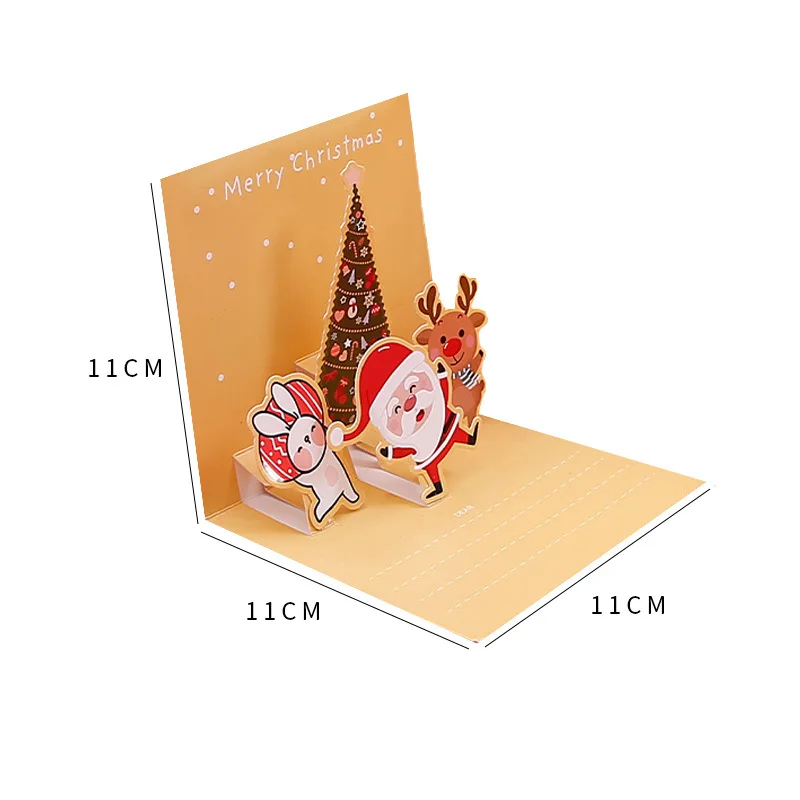 Merry Christmas Three-dimensional Greeting Cards with Envelope Santa Claus Snowman Laser Cut Xmas Happy New Year Greeting Cards