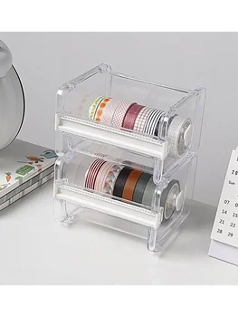 Dispenser per Washi Tape con Taglierina, Porta Nastro Adesivo Portatile, Organizzatore da Scrivania per Ufficio e Cancelleria