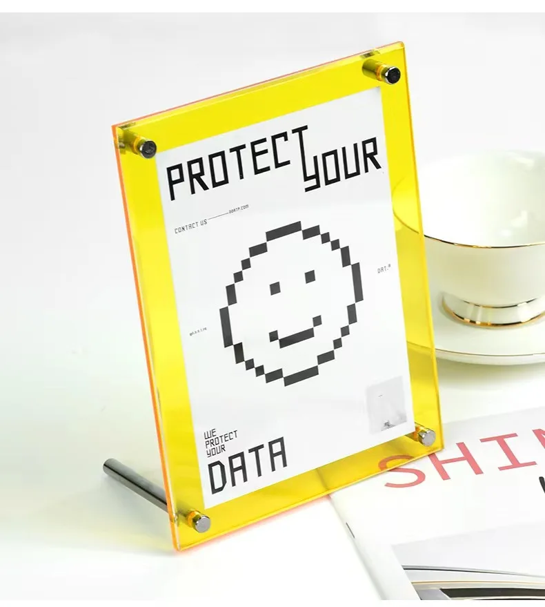 아크릴 그림 프레임, 스탠드 포함 컬러 책상 그림 프레임, 데스크탑 디스플레이용 모던 프레임리스 플로팅 프레임, 홈 오피스 선물