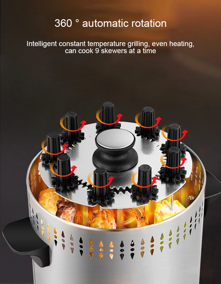 DMWD 1200W Automatic Barbecue Machine Electric Grill Small Household Smoke Free Family Flip Grill Electric Skewer 9/10 Kebabs 4