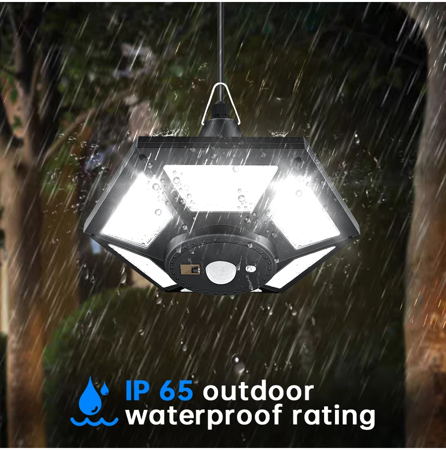 Solar Gazebo Light With Remote & Motion Sensor - 16.5ft Cord, Dimmable Warm/Cool White, IP65 Waterproof For Porch, Shed, Chicken Coop