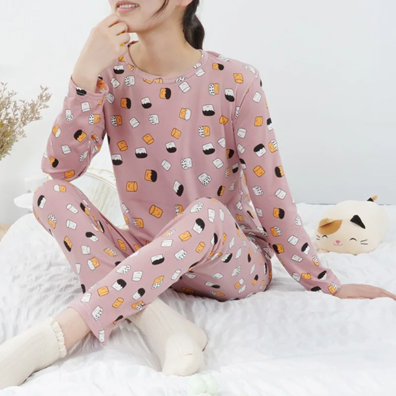 2PCS Pajamas Set Women's Long Sleeve Sleepwear Cartoon Cotton Homewear for Women Spring Autumn Loungewear Fashion Home Clothing