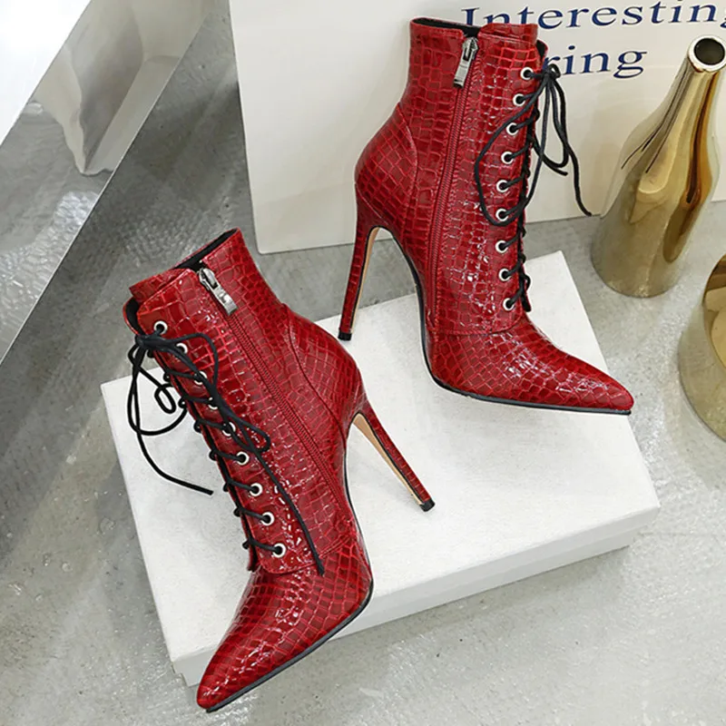 Leather Boots Red Snake Booties Moda Red Snake Print Booties Snake
