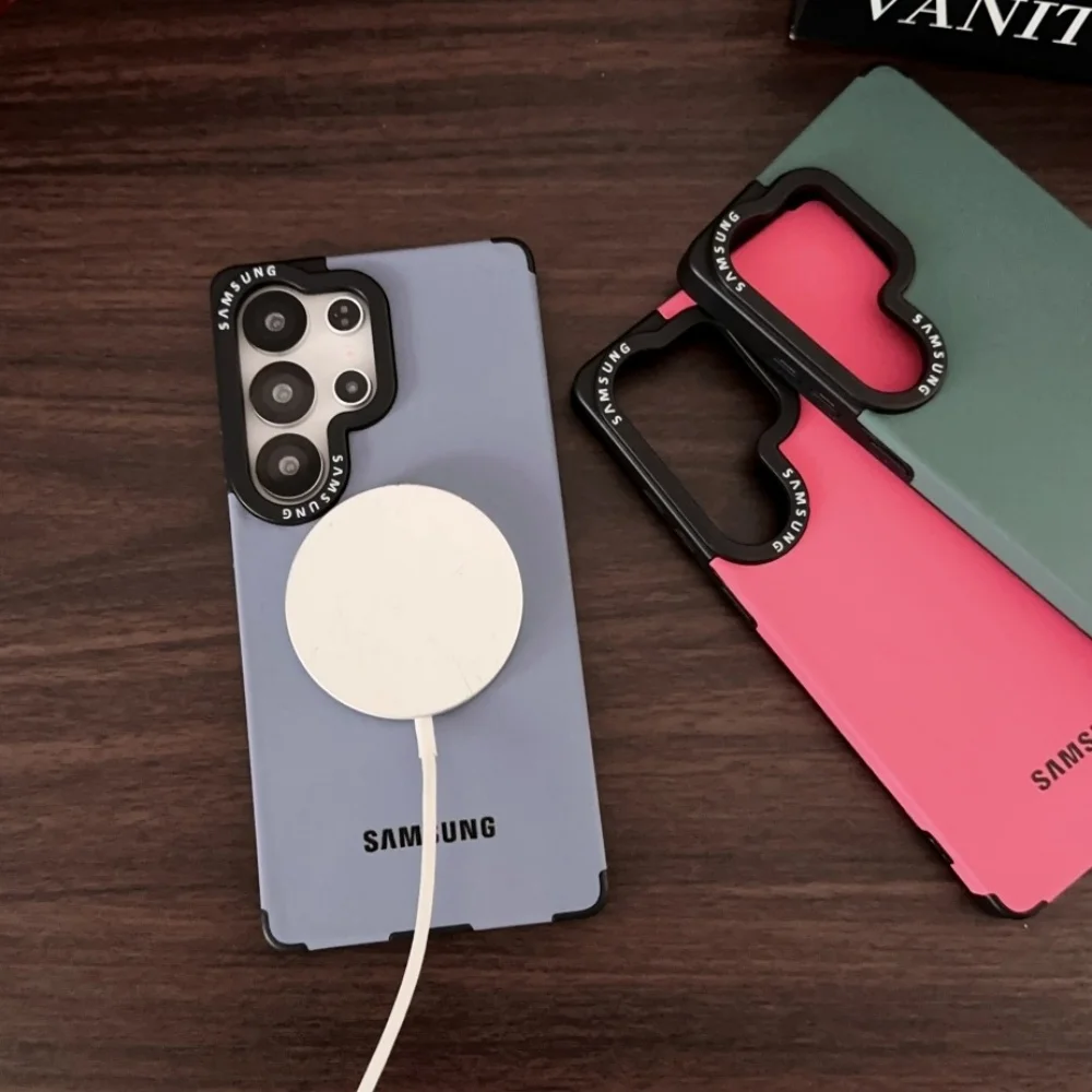 Matte Suede Leather Magnetic Shockproof Case with Wireless Charging Compatibility
