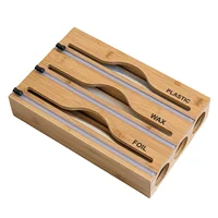 Hot 3 IN 1 Bamboo Wrap Dispenser with Cutter Food Wrap Cling Film Storage Organizer Bamboo Foil Organizer for Kitchen Drawer 1