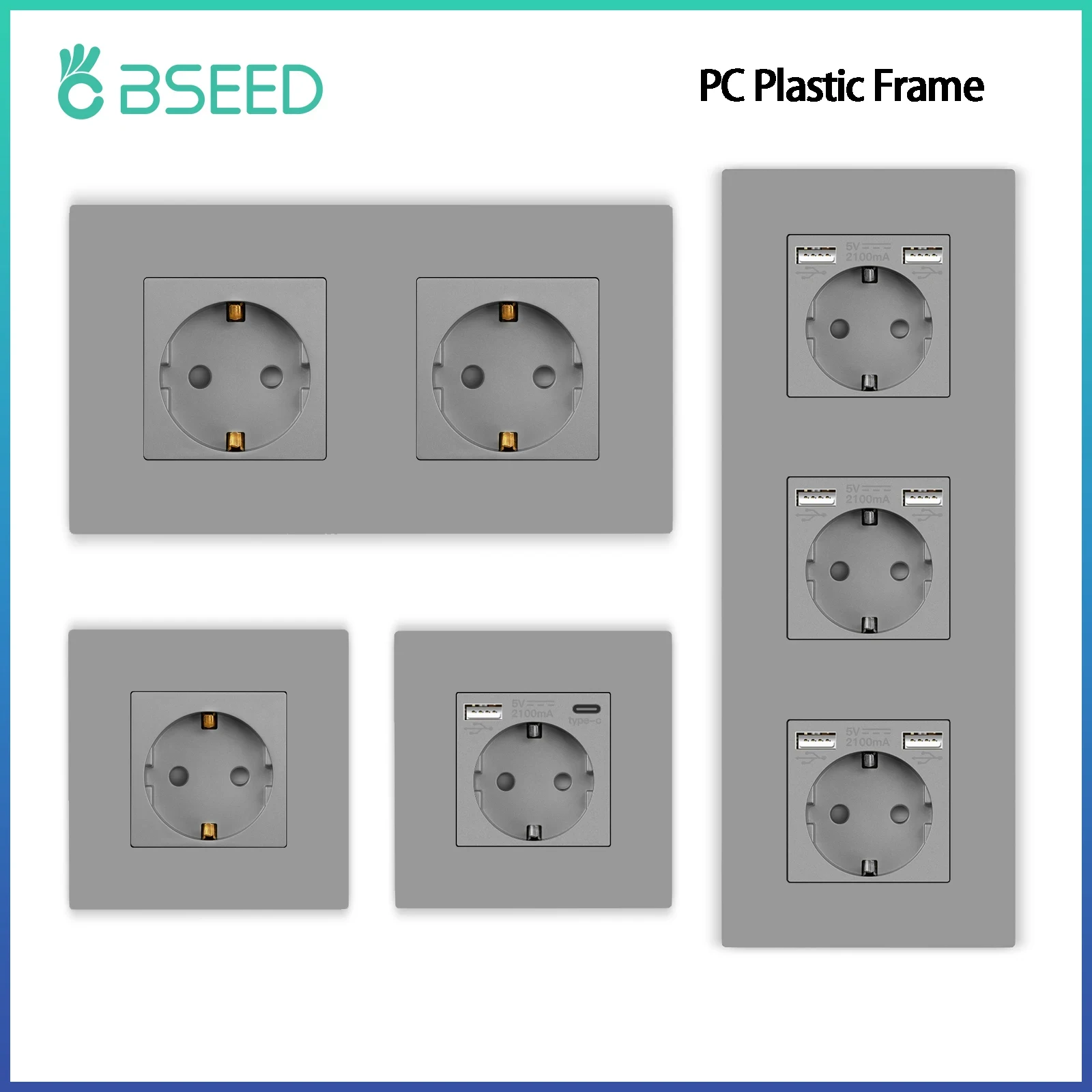Bseed ue Tomadas de Parede Única Tomadas Cinza Double Frame Sockets Painel de Plástico Triplo Power Plugs Crianças Proteção 16a