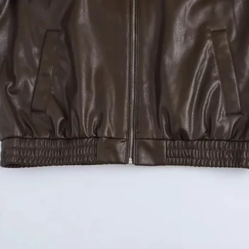 HXAO سترات نسائية مقصوصة من الجلد الصناعي سترة نسائية للخريف بأكمام طويلة سترات منفوخة سوداء موضة سترة ديمي الموسم 6