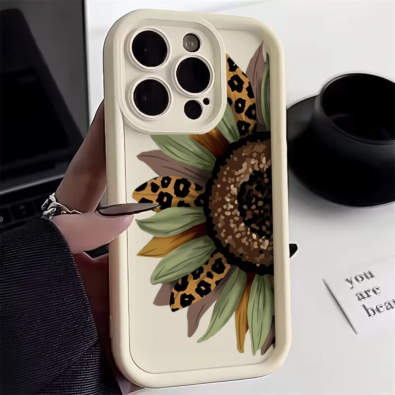 Sunflower Pattern Silicone Phone Case – Cute Floral Design Cover
