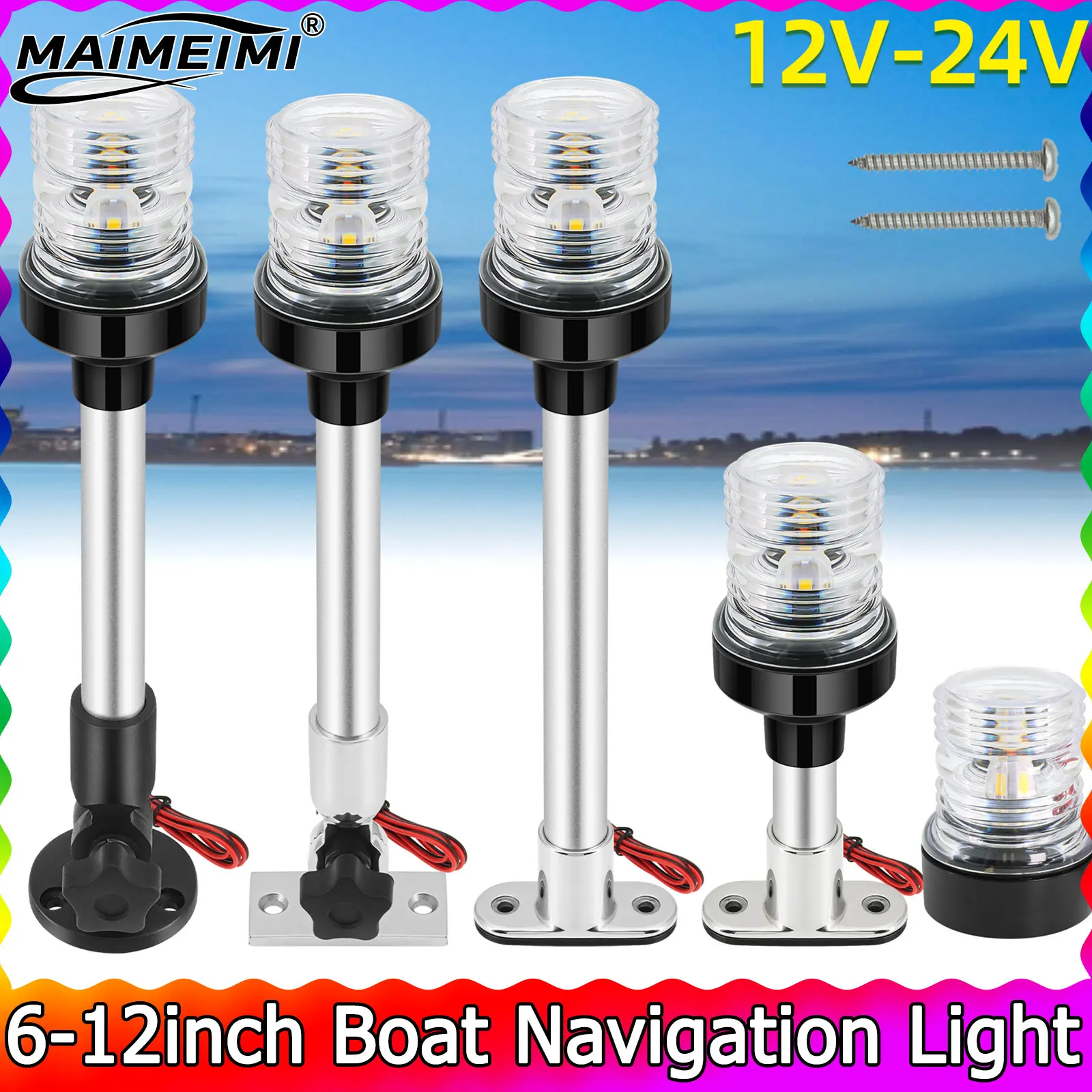 Marine LED Navigation Light – 12V/24V 360° Fold-Down Sailing Light