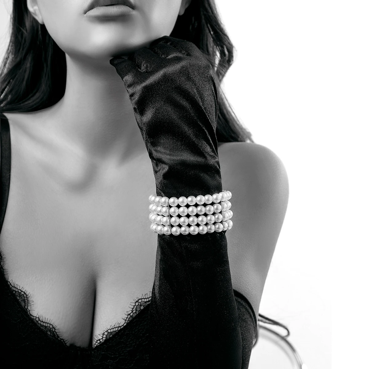 Ingemark Multilayer White Imitation Pearl Chain Bracelet For