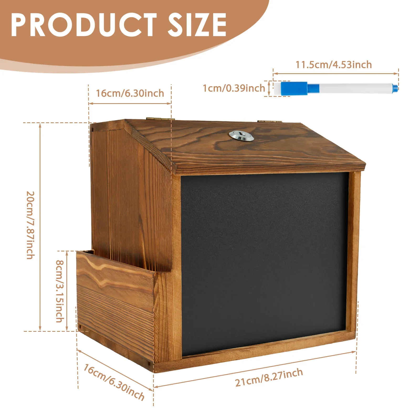 Wood Suggestion Box Wall-mounted Mail Ballot Box Vintage Donation with Slot and Lock Chalkboard Collection for School