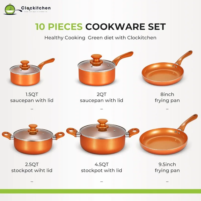 Pots and Pans Set, Cookware Copper Pan Set, Nonstick Ceramic Coating, Saute  Pan, Saucepan Stockpot with Lid, Fry Pan, 10pcs