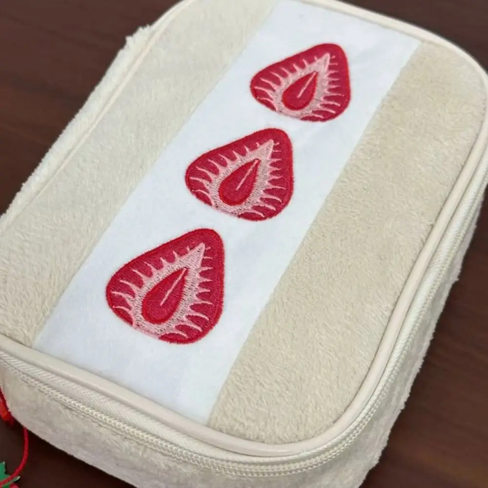 Portable Fuzzy Pen Bag Strawberry Sandwich Multi-functional Makeup Bag Cute Embroidered Pencil Case School Office 4