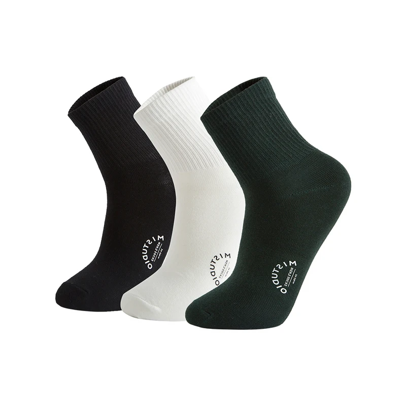 Metersbonwe Mid-Calf Socks for Men Solid Color Print Perennial Antibacterial breathable Socks 3 pairs