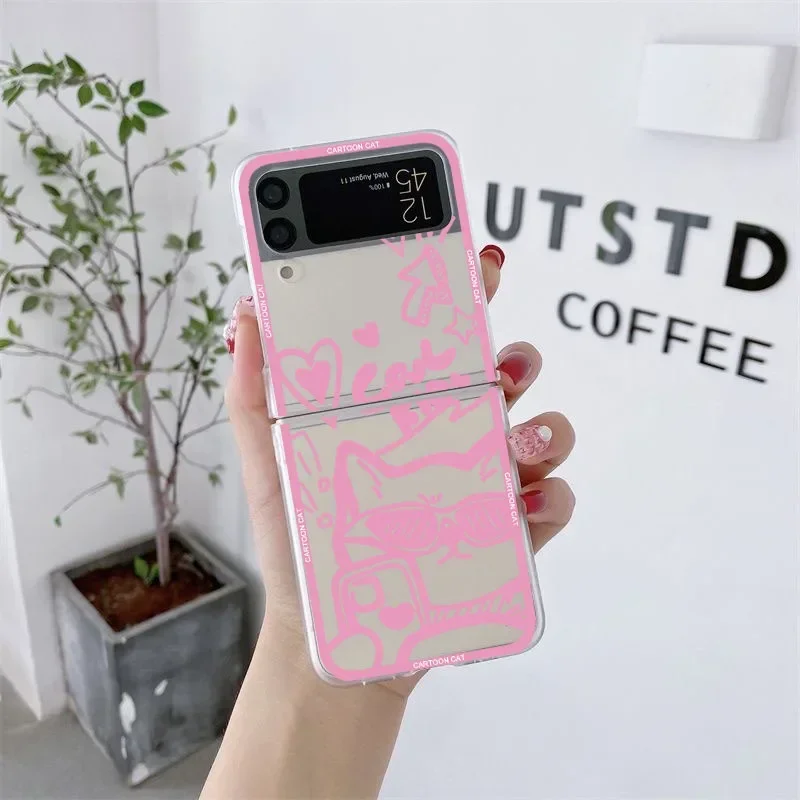 Funny Cartoon Dog and Cat Clear Folding Phone Case - Couple Design Hard PC Cover