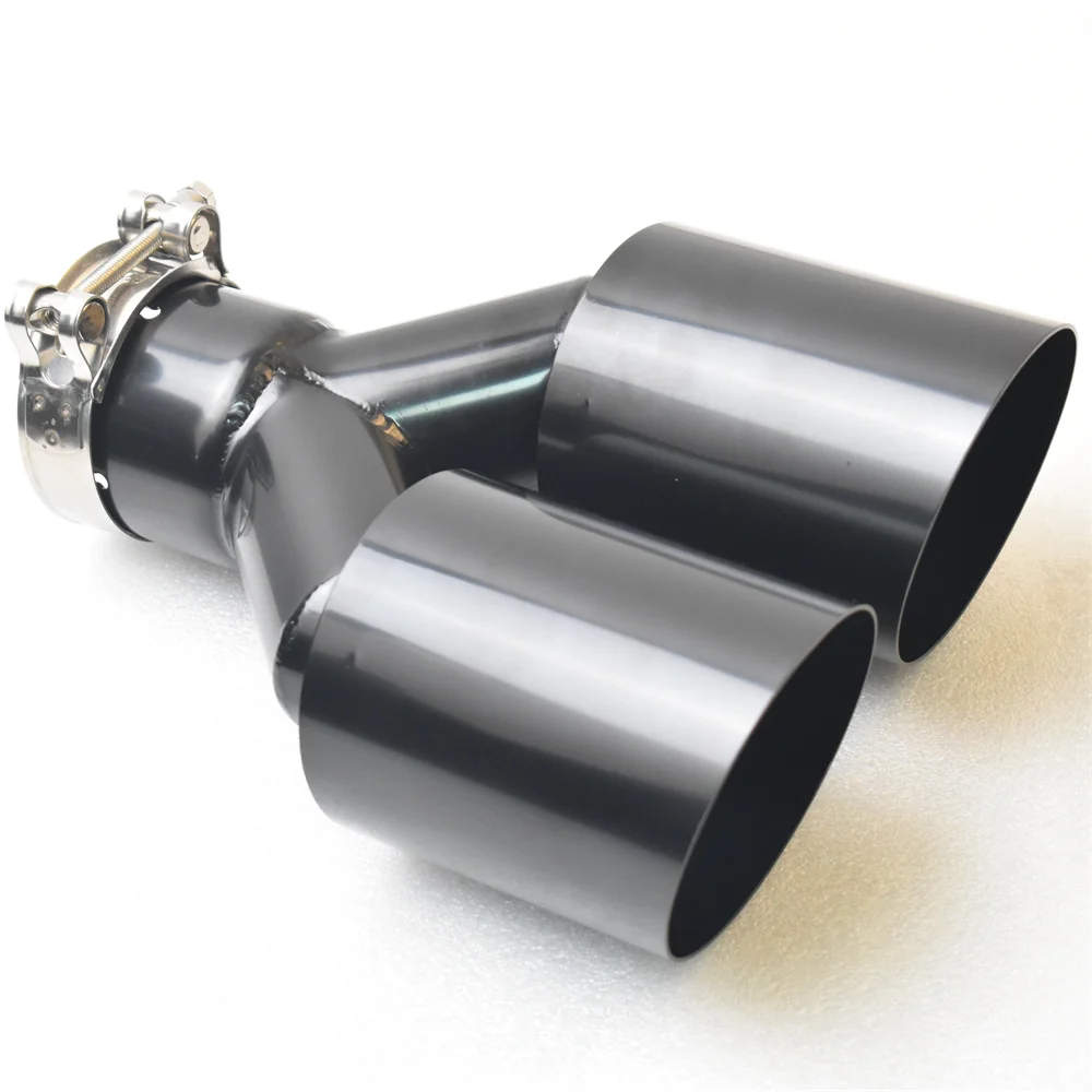 304 stainless steel automotive exhaust muffler tip universal import dual rear exhaust tailpipe electrophoresis black outlet