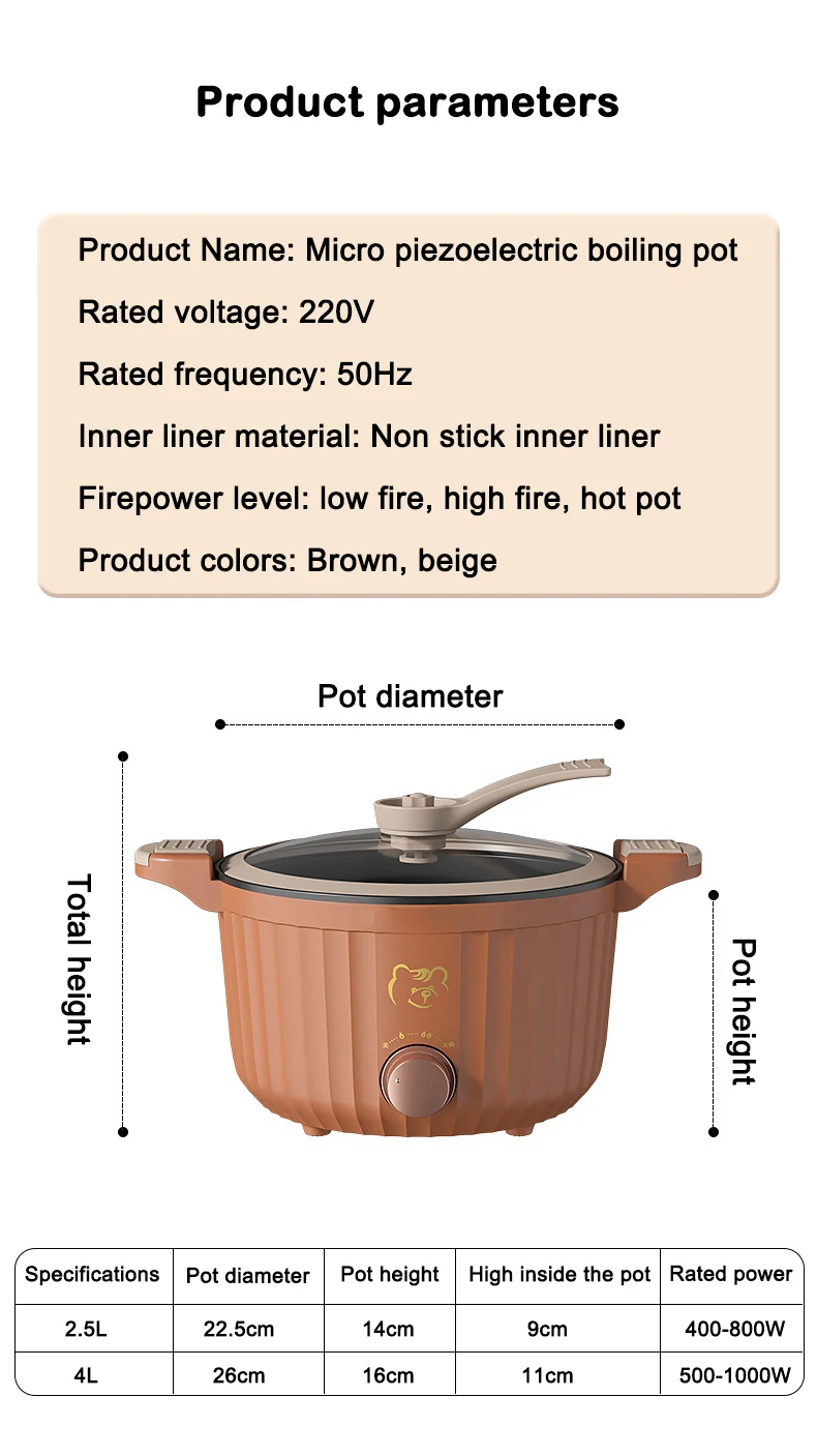 Multifunction Electric Soup Stew Porridge Noodle Cooking Pot Ceramic Glaze Inner Egg Omelete Frying Pan Hotpot Food Steamer 4L