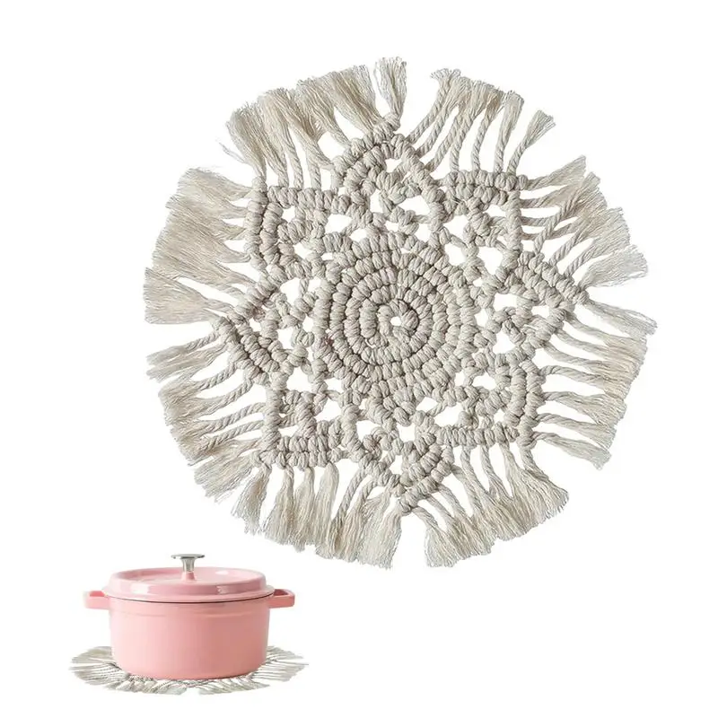 

Placemat Hand-woven Round Macrame Coaster Pure Handmade Cotton Braid Non-slip Insulation Mats For Kitchen