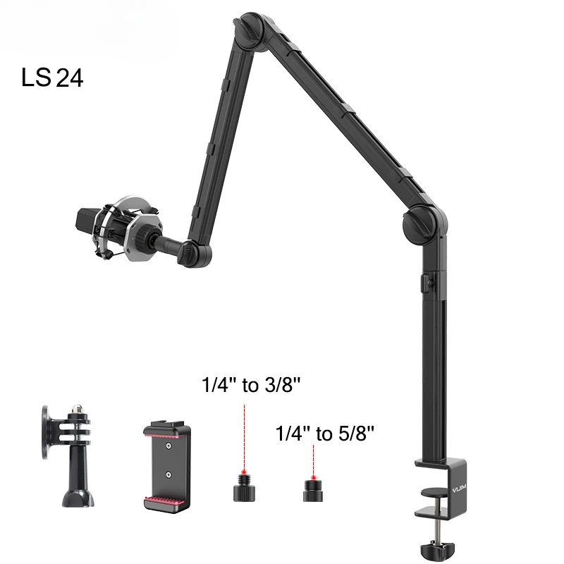 

LS25 настольная микрофонная стойка с регулируемой подвеской на 360 °, рычаг микрофона с винтом 1/4, студийные принадлежности