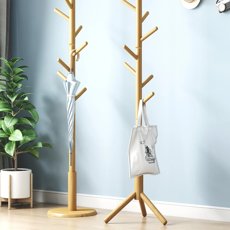 Solid Wood Floor Rack for Clothes Bedroom Household Vertical Hangers