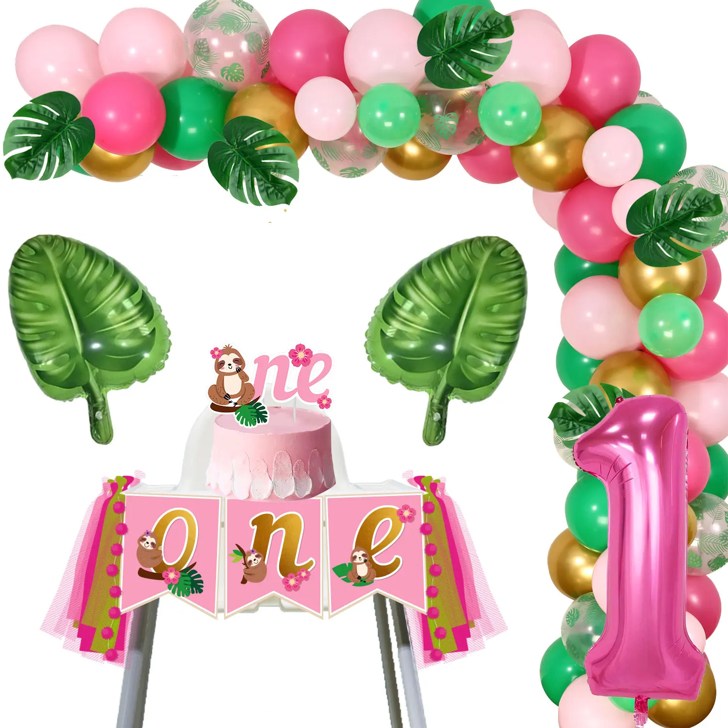 

Ранний день рождения Ленивец, дневная яркая гирлянда, Топпер для одного торта, высокий стул, баннер с животными джунглей, товары для первого дня рождения