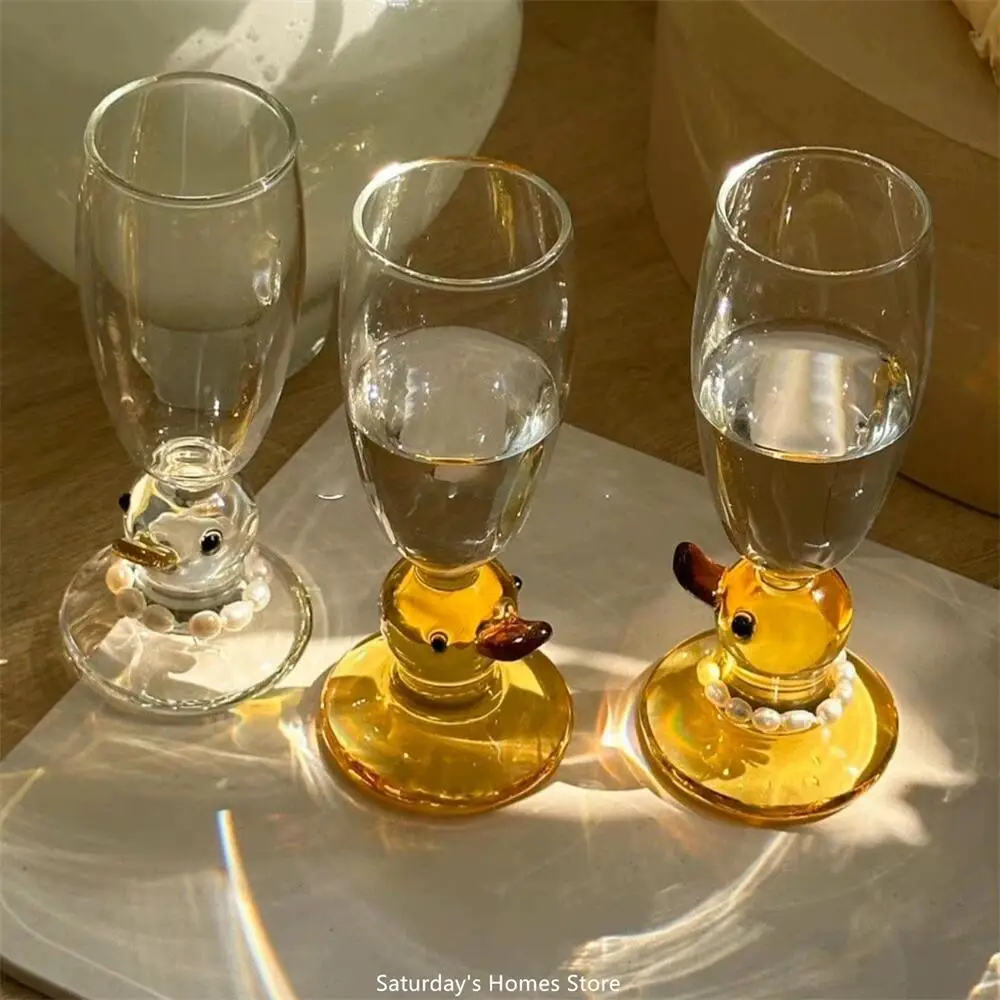 

Ожерелье из жемчуга в виде милой утки стеклянный Бокал Кружка шампанское коктейль прозрачный бокал для вина столовое украшение боросиликатное стекло