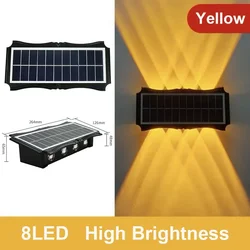 Outdoor Waterproof Solar LED Wall Lamp - Up & Down Luminous Garden & Balcony Decor Light - 1PCS (8LED Yellow Light)