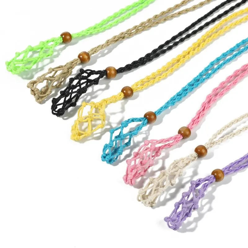 

Retro Bohemia Knitted Necklace Fixed Stone Beads Crystal Pendant Necklace Chain Multi Color Rope Knot Diy Necklace Accessories