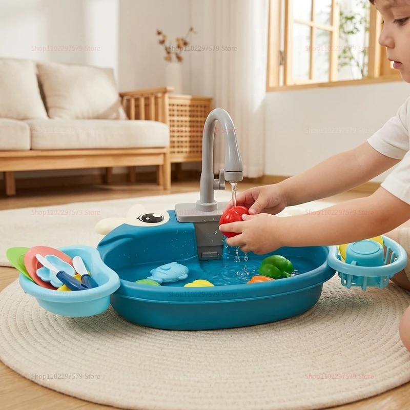Kids Electric Play Sink Toy With Circulating Water Faucet Pretend Kitchen Water Play Set Educational Sensory Toys For Boys Girls - 4