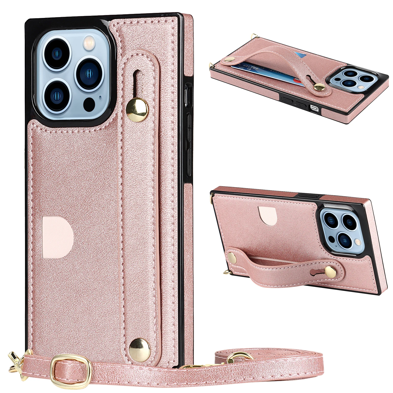 

Crossbody PU Leather Card Holder Hand Strap Kickstand Case For iPhone 14 Pro Max 13 12 11 XR XS X 8 7 Plus Wristband Stand Cover