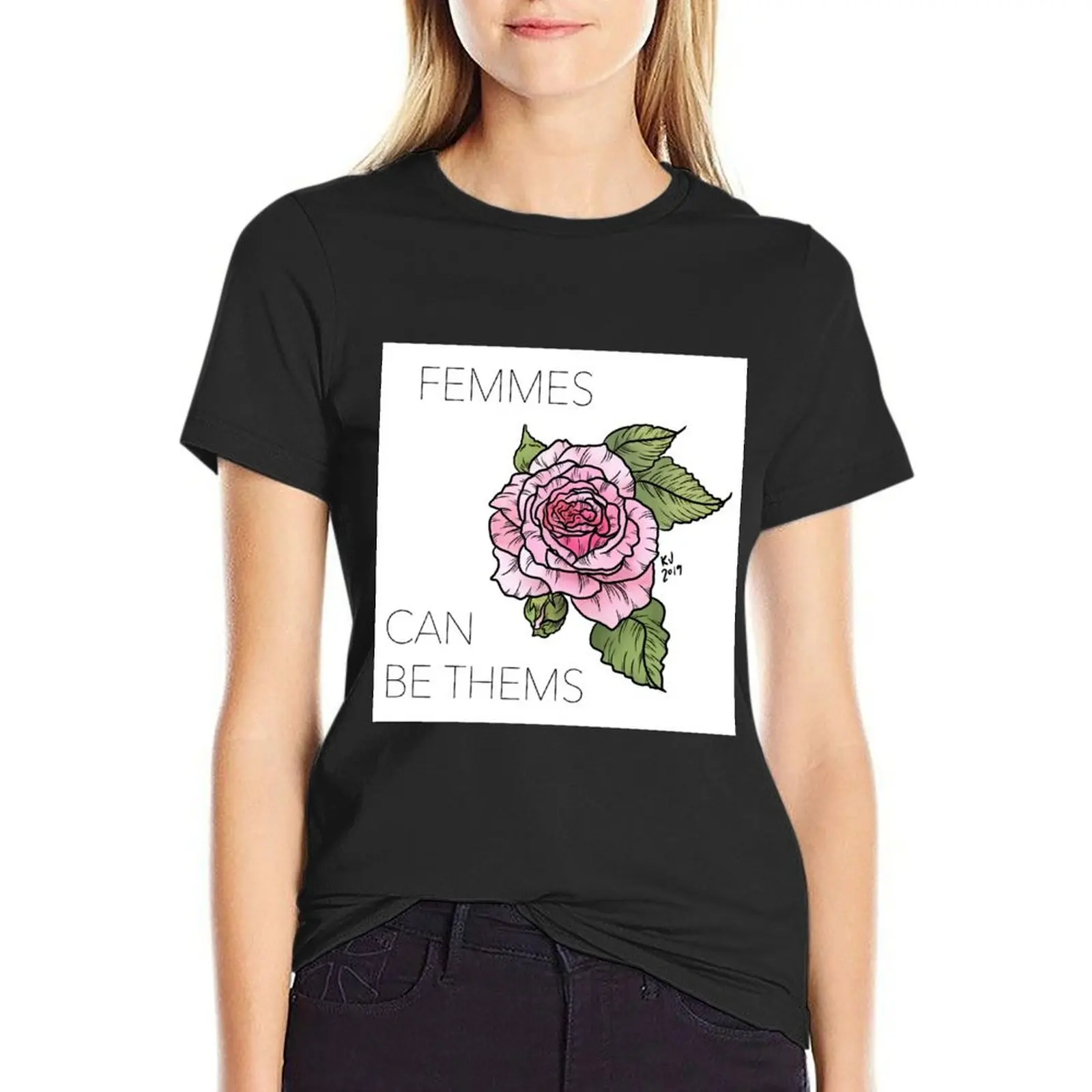 

Femmes Can Be Thems T-Shirt anime clothes summer tops black t-shirts for Women