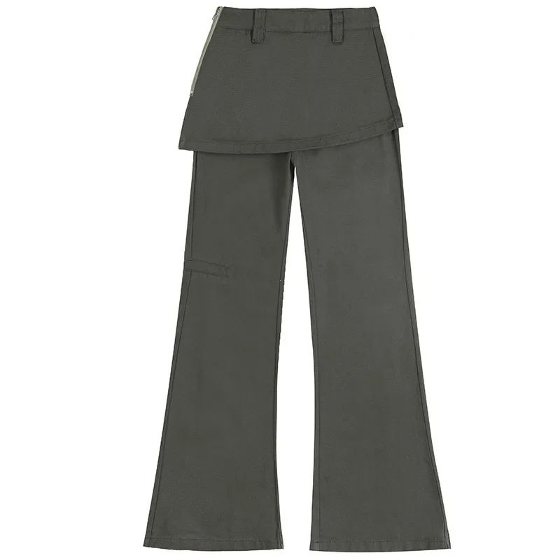 Plus Size Fake Two-Piece Fart Curtain Retro Jeans 2025 Spring Autumn Micro-Pull Cargo Slimming Straight Stacked Wide-Leg Pants