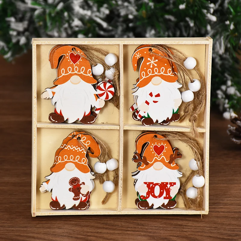 thumbnail image 1 of 12 piezas/juego de colgantes de madera para Navidad, gnomos de Papá Noel de jengibre, adorno colgante para árbol de Navidad, decoración para fiesta de año nuevo en el hogar, 1 of 5