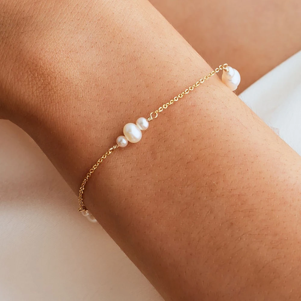 Simple Versatile Pearl Bracelet Hypoallergenic Non Tarnish Handmade Gold Plated Adjustable Chain Bracelets Hand Jewelry Bijoux