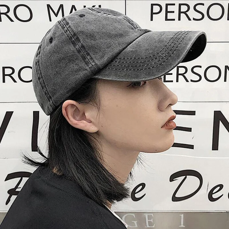 Retro Washed Cotton Baseball Cap Women Men Classical Solid Color