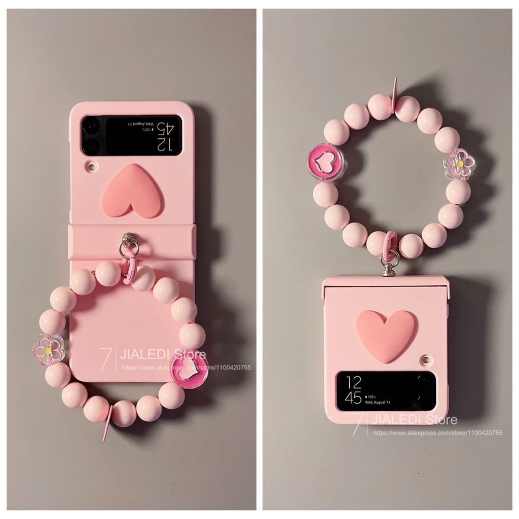 Charming Beaded Bracelet Love Hinge Phone Case with Hand Chain Cover