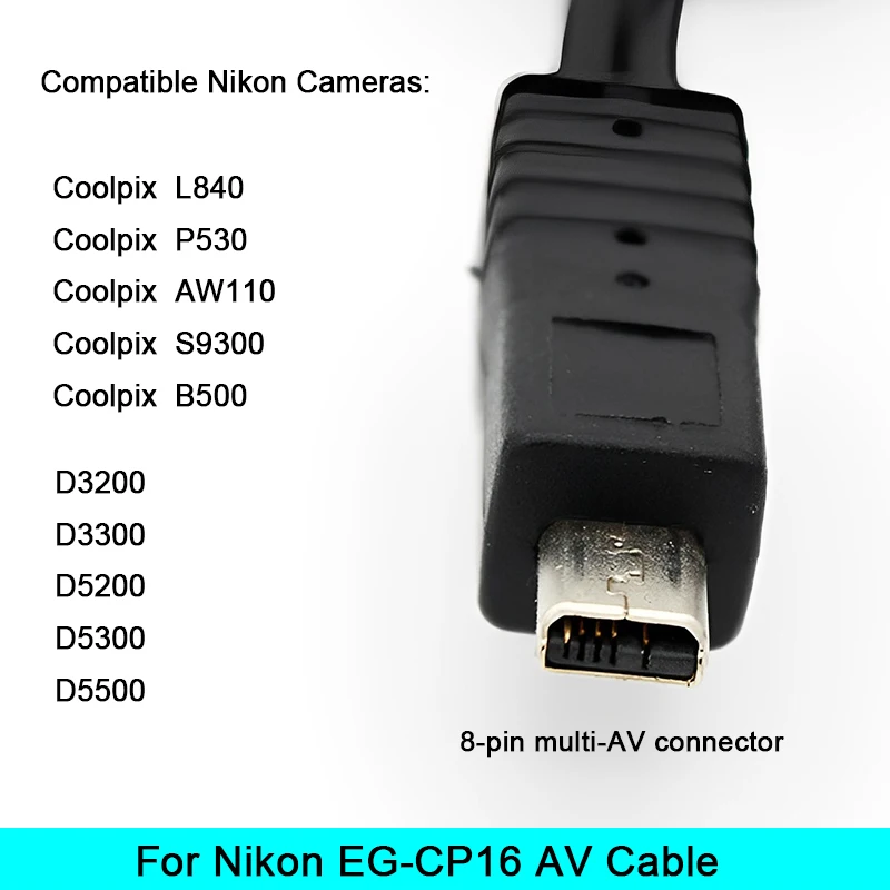 Nikon EG-CP16 AV 케이블(D5300 D3200 L840 P530 AW110 S9300 B500용) ? 3RCA 사진 재생 및 HD 비디오 출력을 위해 TV에 연결