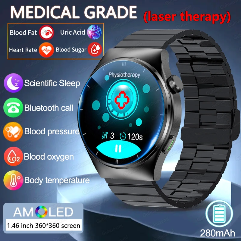 Nuovo Laser Fisioterapia Tre High Smart Watch Men Acido Urico Blood Lipis Orologi Blood Glucosio Health Tracker Smartwatch Per Ios