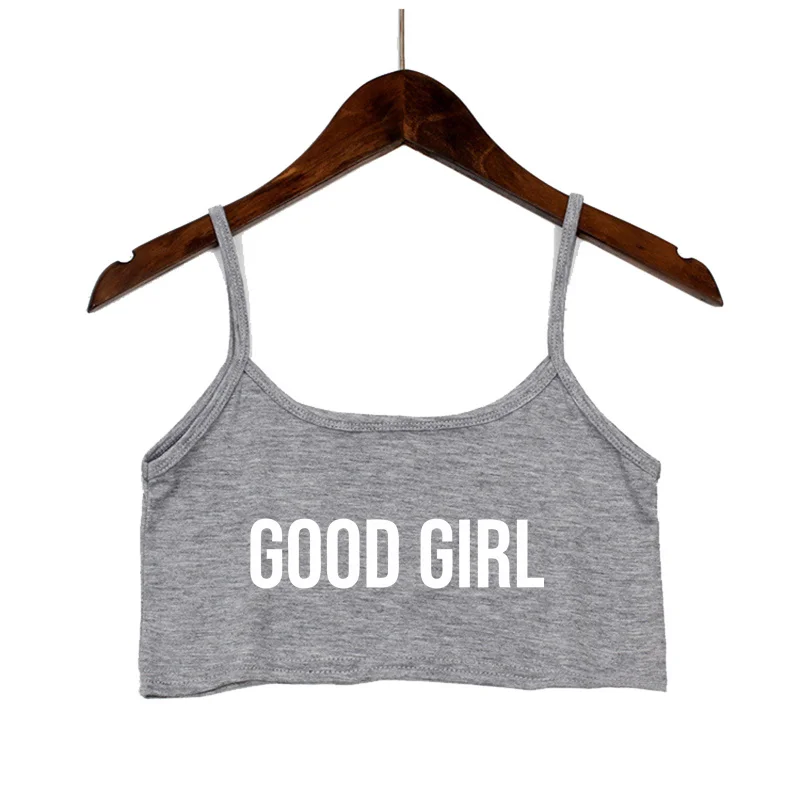 GUTES MÄDCHEN Rosa Buchstaben Drucken Sommer frauen Crop Top Sexy Elastische Baumwolle Camis Ärmellose Kurze Tank Top Bar Tops Frauen – Detail 17
