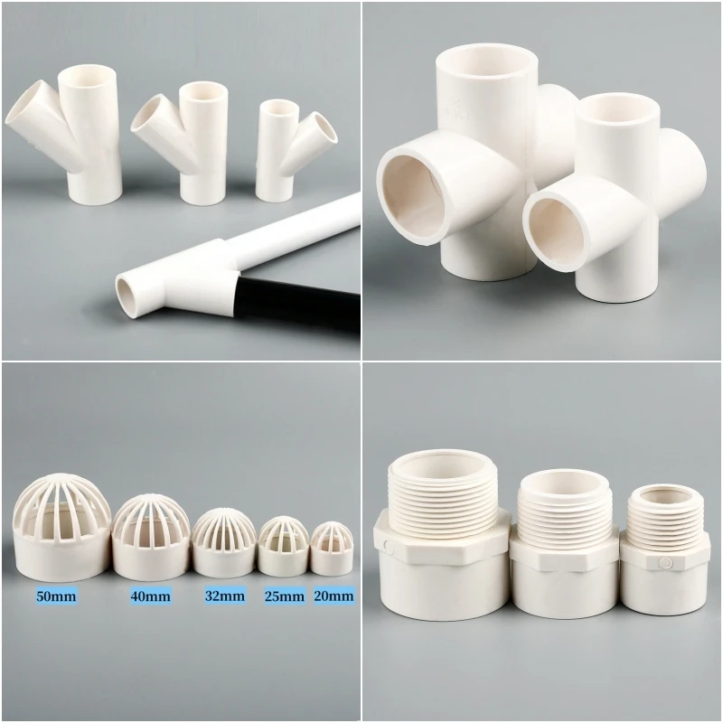 PVC Pipe Fittings 20~63mm Straight Elbow Tee Aquarium Water Supply 4 5 6 Ways Garden Irrigation DIY Accessories